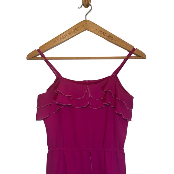 Vintage Ferrali by Phillipe Pink Blouson Tiered Ruffle Chiffon Dress Size 3/4 - Picture 2 of 11